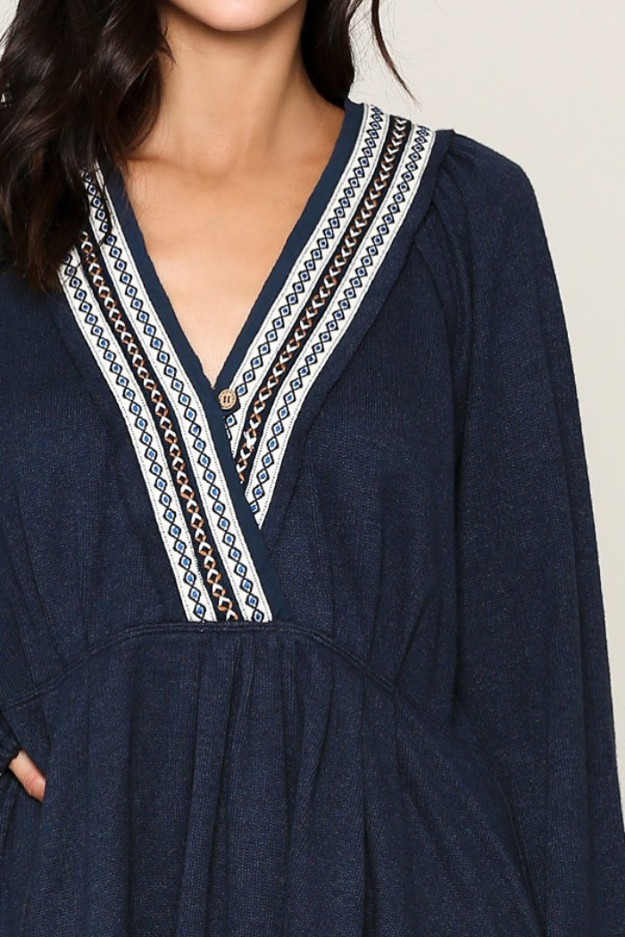 Tribal Trim Surplice Sweater Top