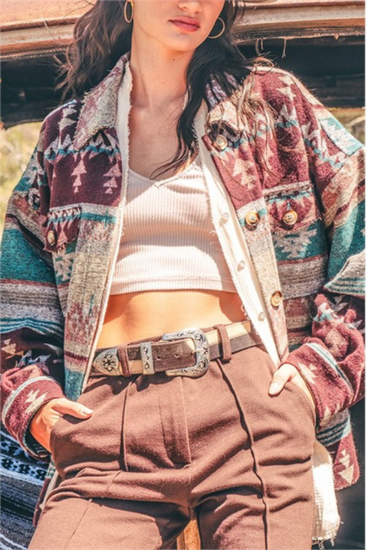 MINT MIX AZTEC PATTERN COLLARed JACKET