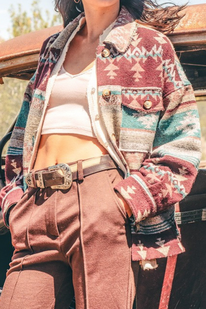 MINT MIX AZTEC PATTERN COLLARed JACKET