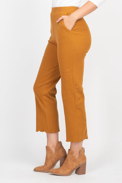Mustard Ribbed Crop Pants