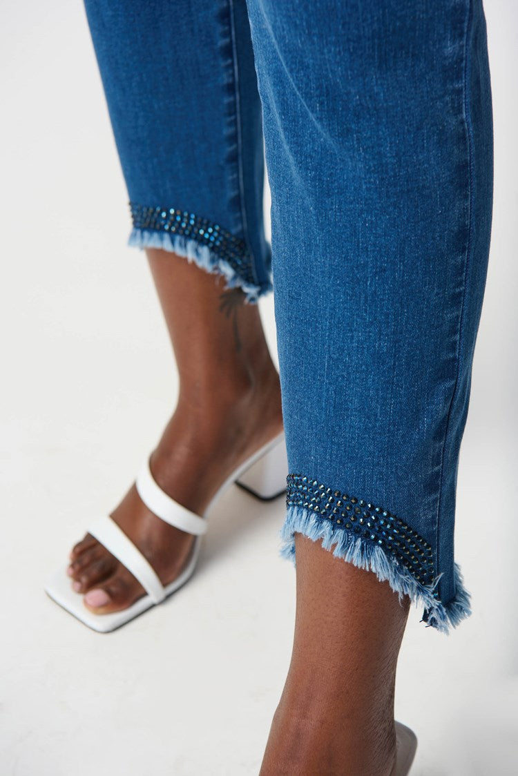 Joseph Ribkoff Slim Crop Jeans with Embellished Hem