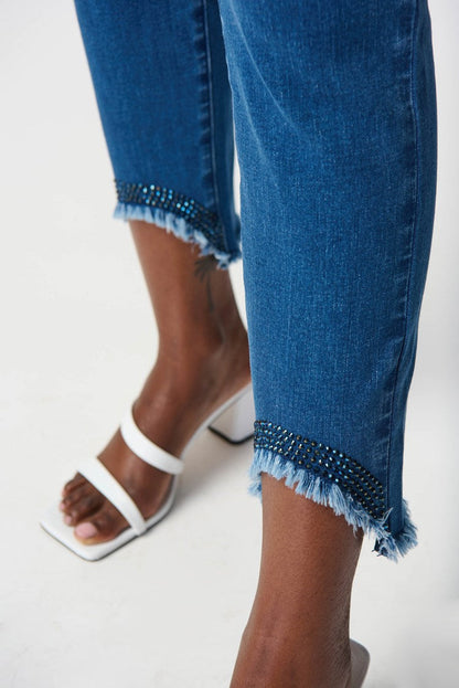 Joseph Ribkoff Slim Crop Jeans with Embellished Hem