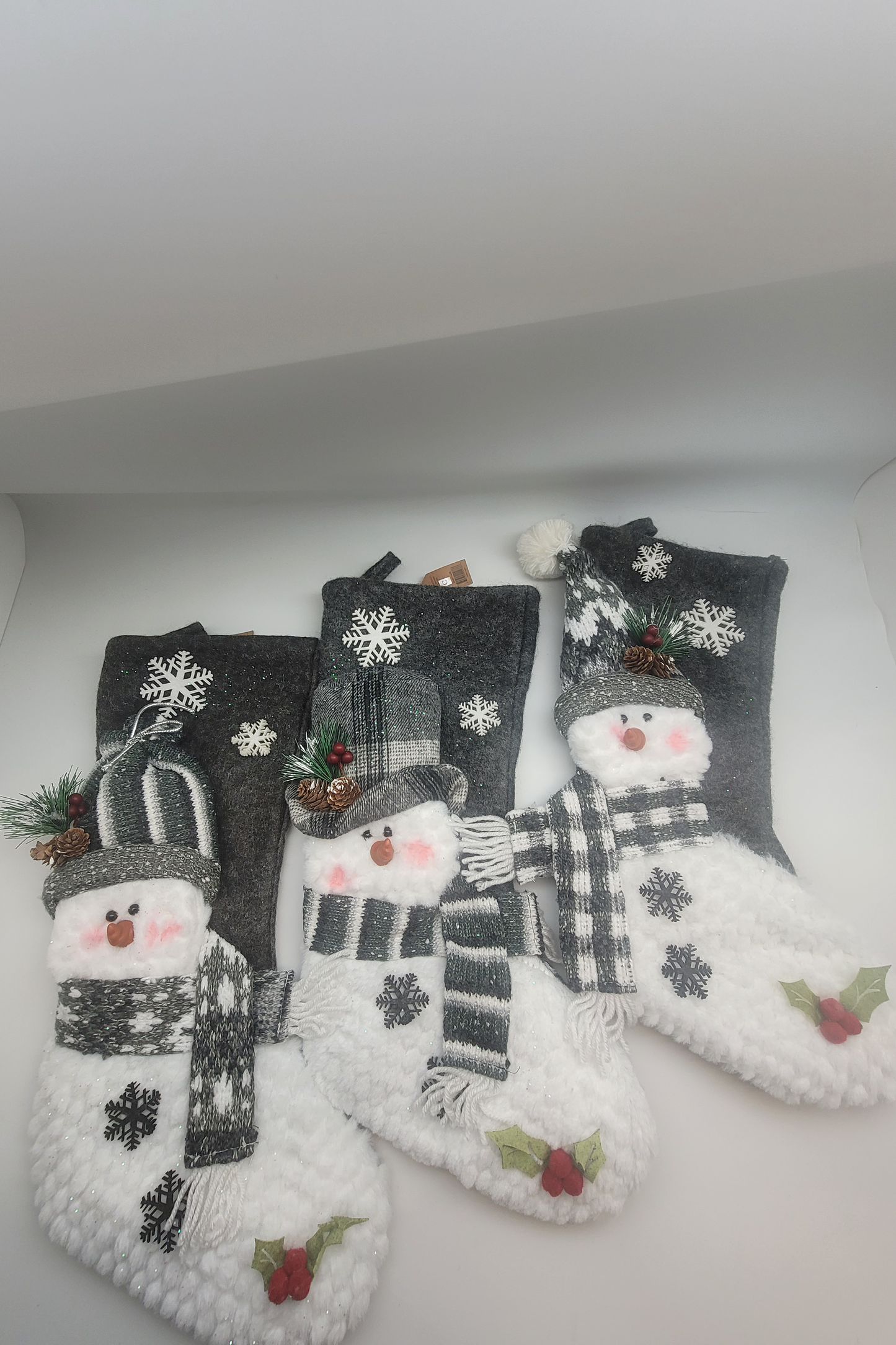 Gray snow man Christmas stocking