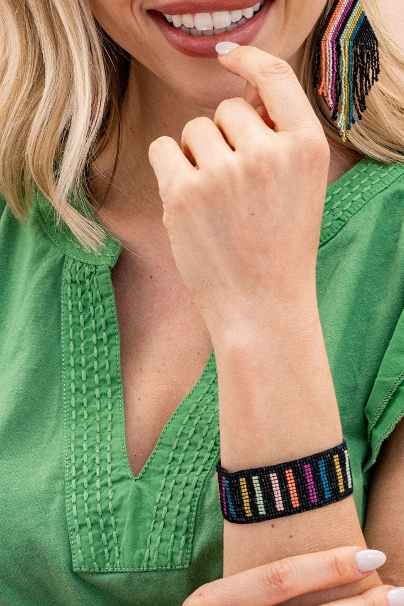 Kenzie Vertical Lines Beaded Stretch Bracelet