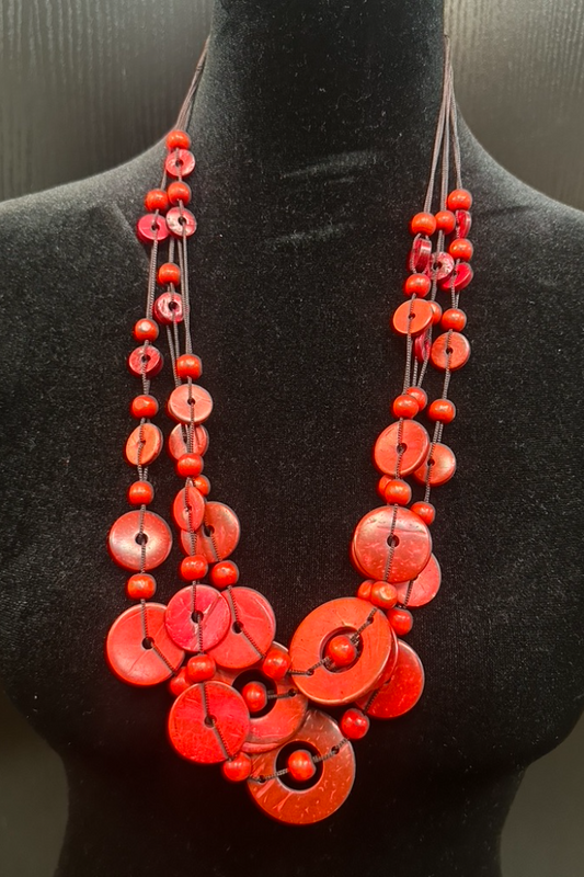 Red Disk Statement Necklace