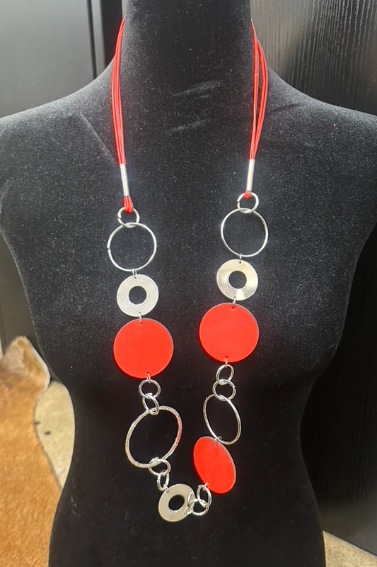 Metal & Red Statement Necklace