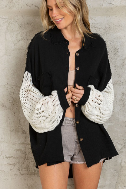 Contrast Sleeve Lightweight Shacket