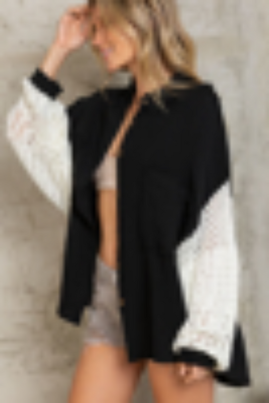 Contrast Sleeve Lightweight Shacket