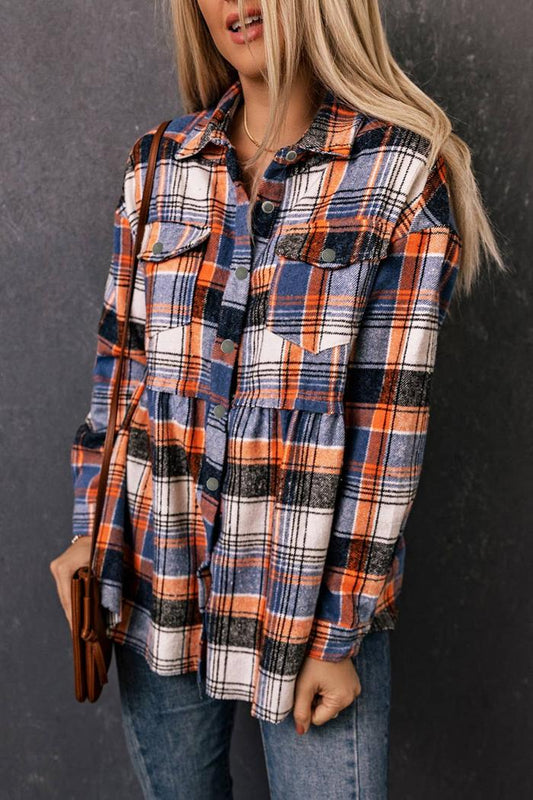 Multicolor Plaid Ruffled Shirt Jacket
