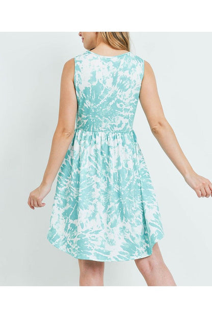 Mint tie dye sleeveless pocket dress