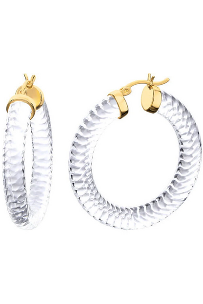 Clear Diamond/Cable cut Hoop Earrings