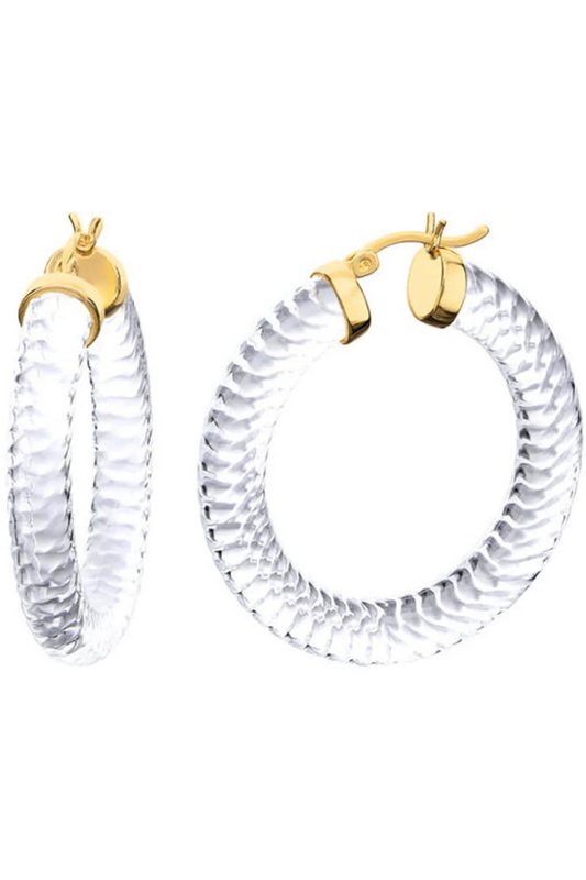 Clear Diamond/Cable cut Hoop Earrings
