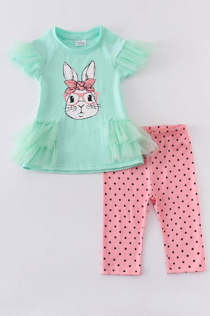 Mint rabbit print ruffle