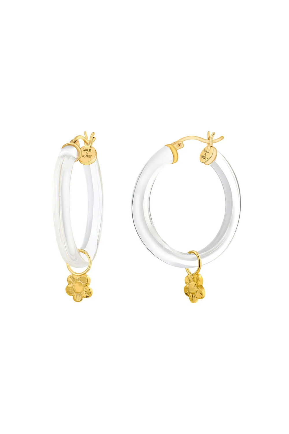 FLOWER/HEART CHARM LUCITE HOOPS