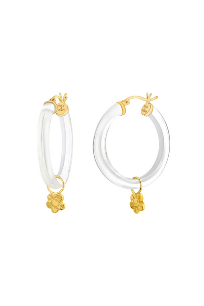 FLOWER/HEART CHARM LUCITE HOOPS