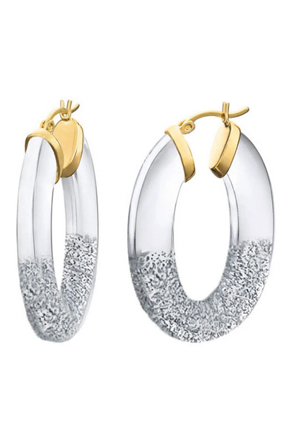 GLITTER FLAT OVAL LUCITE HOOPS