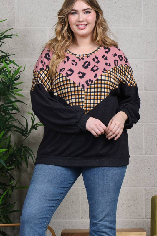 Leopard, plaid & solid blocked