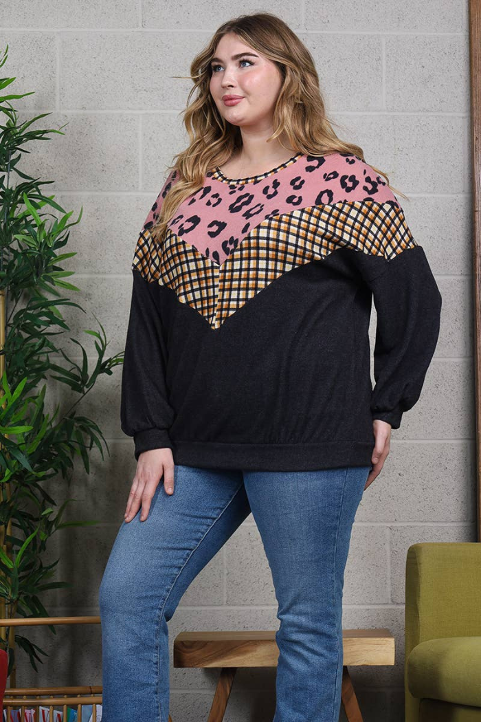 Leopard, plaid & solid blocked