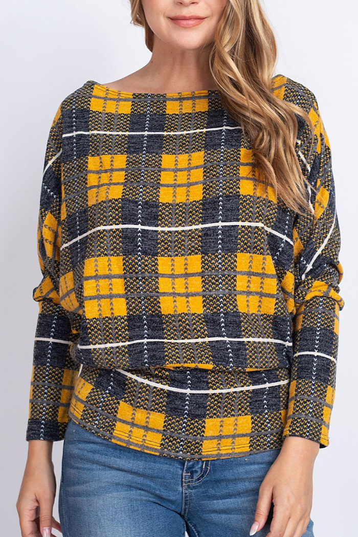 loose Fit Plaid Long Sleeve Top