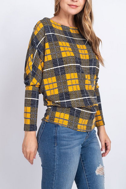 loose Fit Plaid Long Sleeve Top