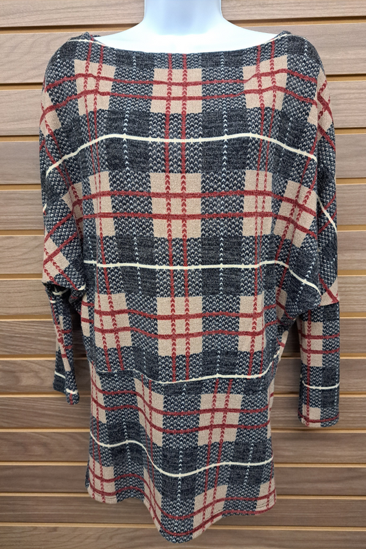 loose Fit Plaid Long Sleeve Top