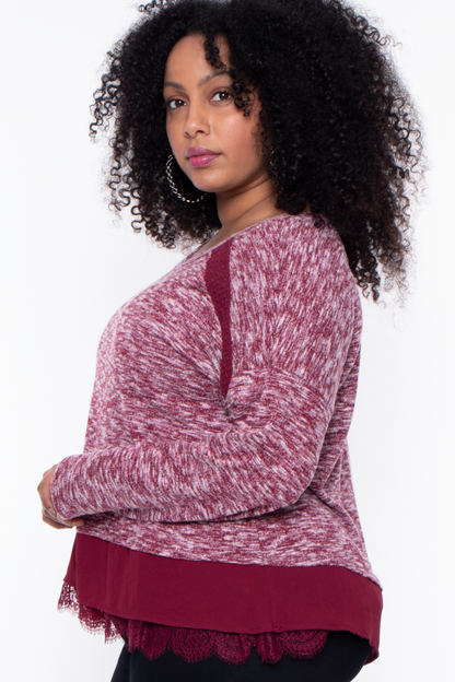 Long sleeve burgundy lace bottom/shoulder