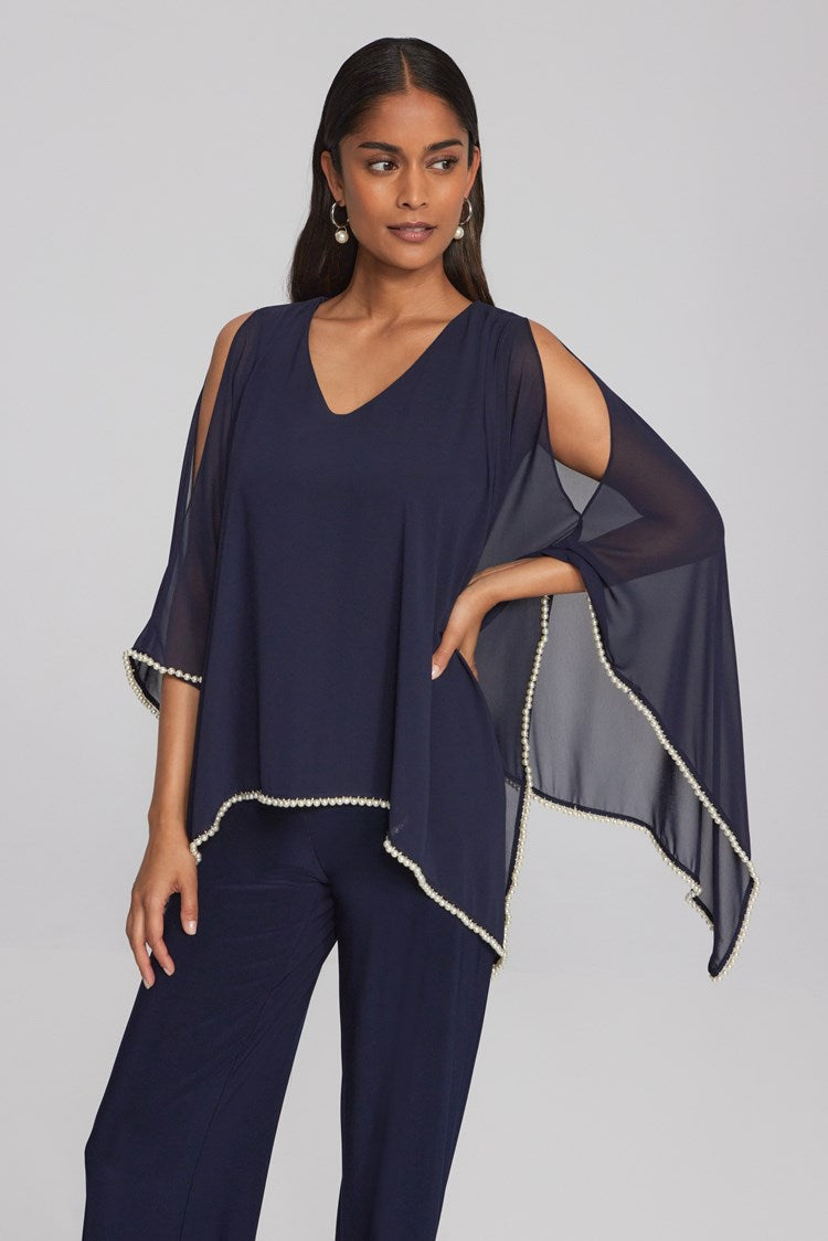 Joseph Ribkoff Chiffon and Silky Knit Poncho Top