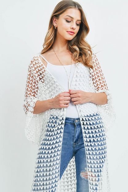 Long crocheted open cardigan