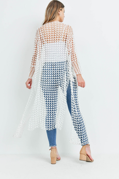 Long crocheted open cardigan