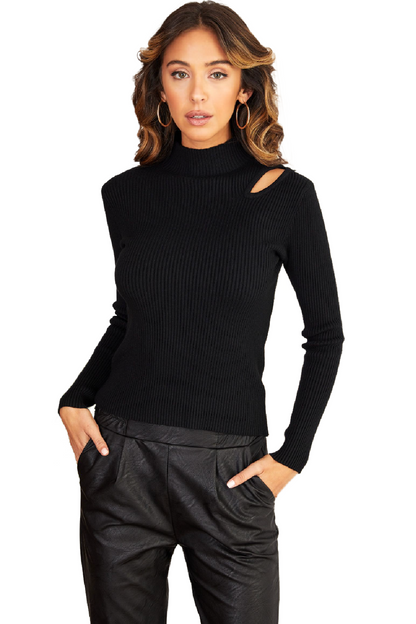 Pinstripe Turtleneck Soft Knit Top