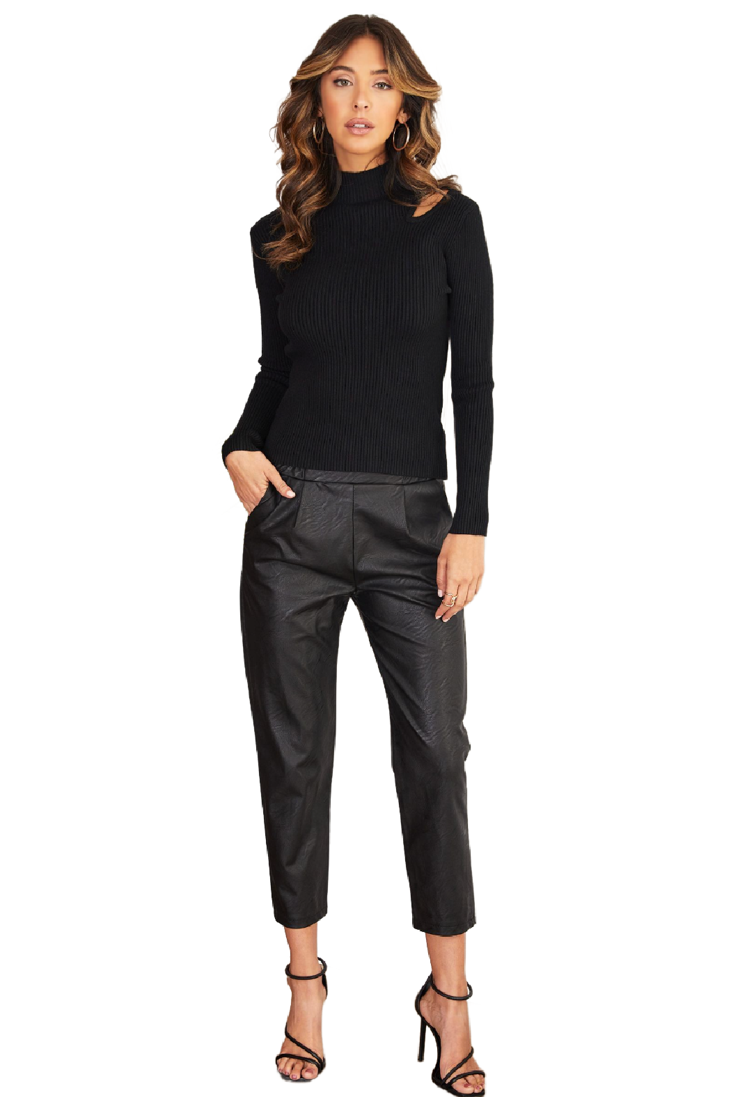 Pinstripe Turtleneck Soft Knit Top