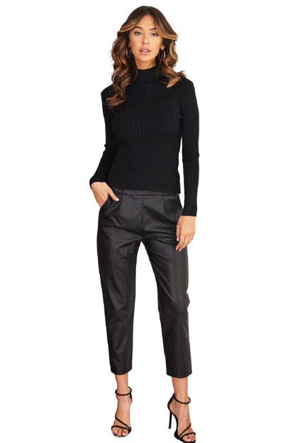 Pinstripe Turtleneck Soft Knit Top
