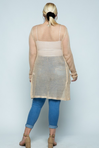 Plus Crochet Knit Long Open Cardigan