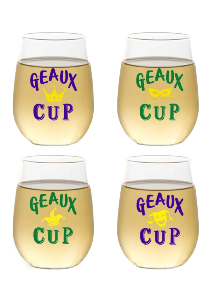 MARDI GRAS INSPIRED SHATTERPROOF WINE GLASS S/4