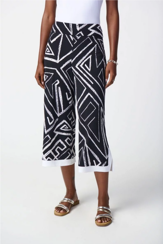 Midnight/Vanilla Abstract Print Culotte Pants Style