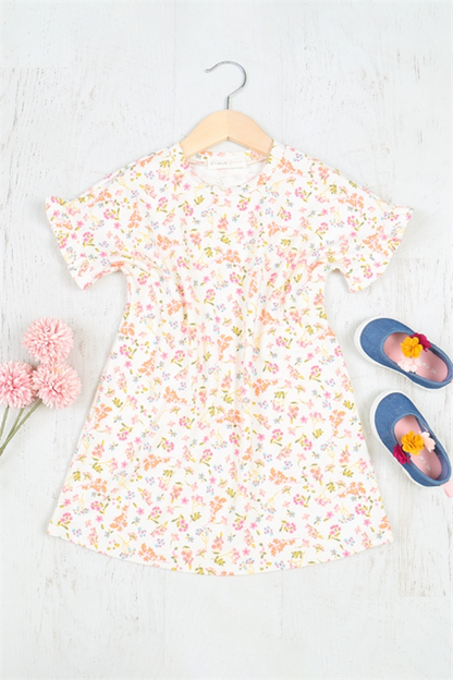 Kids Ruffle Sleeve Round Neck Floral Dress