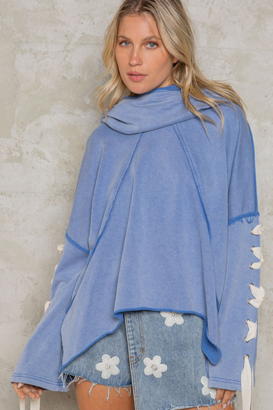 Oversized Hooded Cowl Neck Top