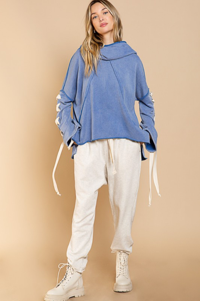 Oversized Hooded Cowl Neck Top
