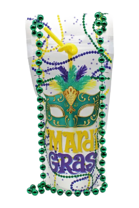 MARDI GRAS WEARABLE DRINK POUCH 16 OZ (2 PACK)
