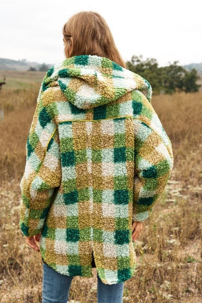 Plaid Contrast Back Spirit Hem Adjusable Jacket