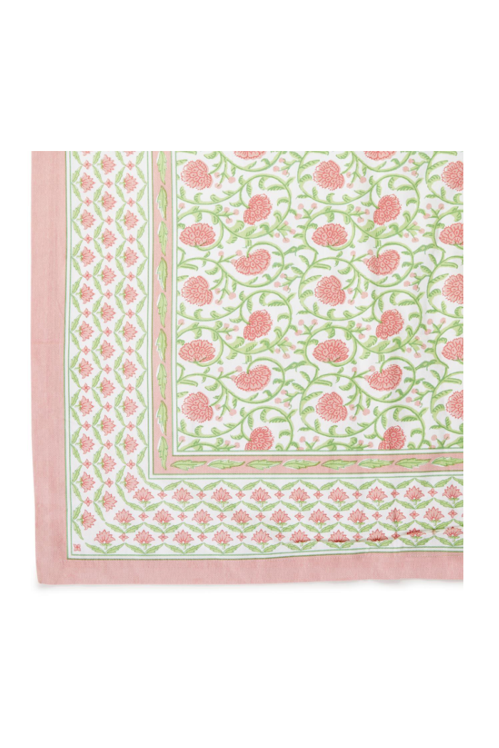 FLORAL BLOCK PRINT TABLE CLOTH. 60" W x 120" L