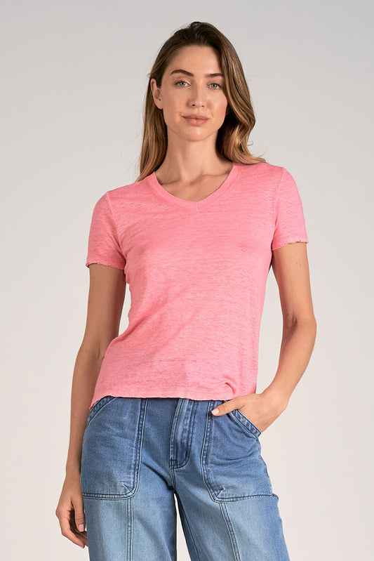 Linen Basic Solid Color V Neck Top