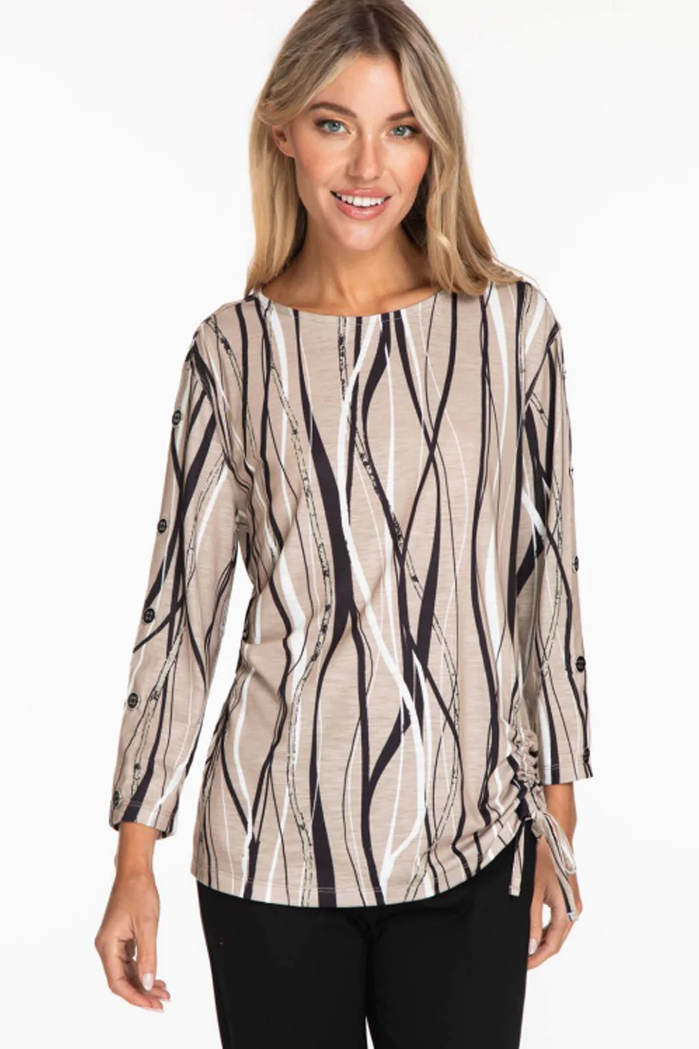 WAVY STRIPE SIDE DRAWSTRING TOP