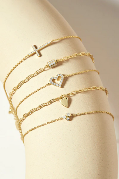 HEART SHAPED MOP PENDANT WITH CZ CENTER STONE BRACELET