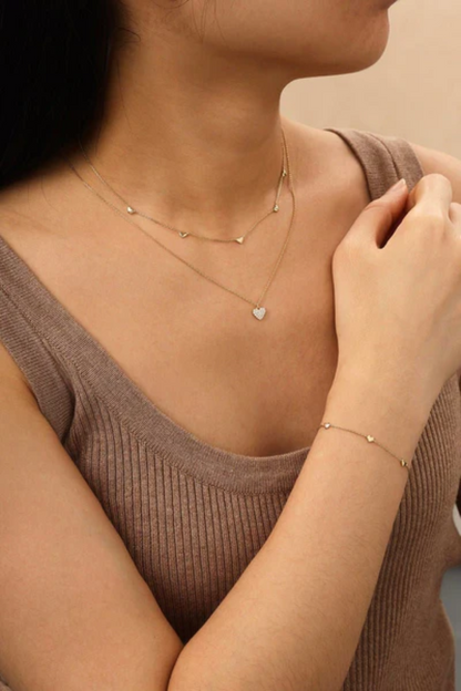 HEART SHAPED MOP PENDANT WITH CZ CENTER STONE BRACELET