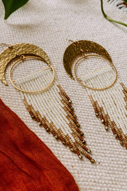 Over the Moon Set Hand Beaded Earrings