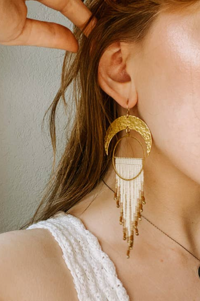 Over the Moon Set Hand Beaded Earrings