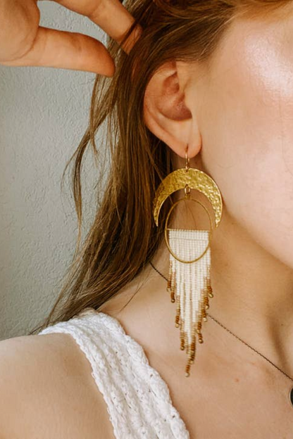 Over the Moon Set Hand Beaded Earrings
