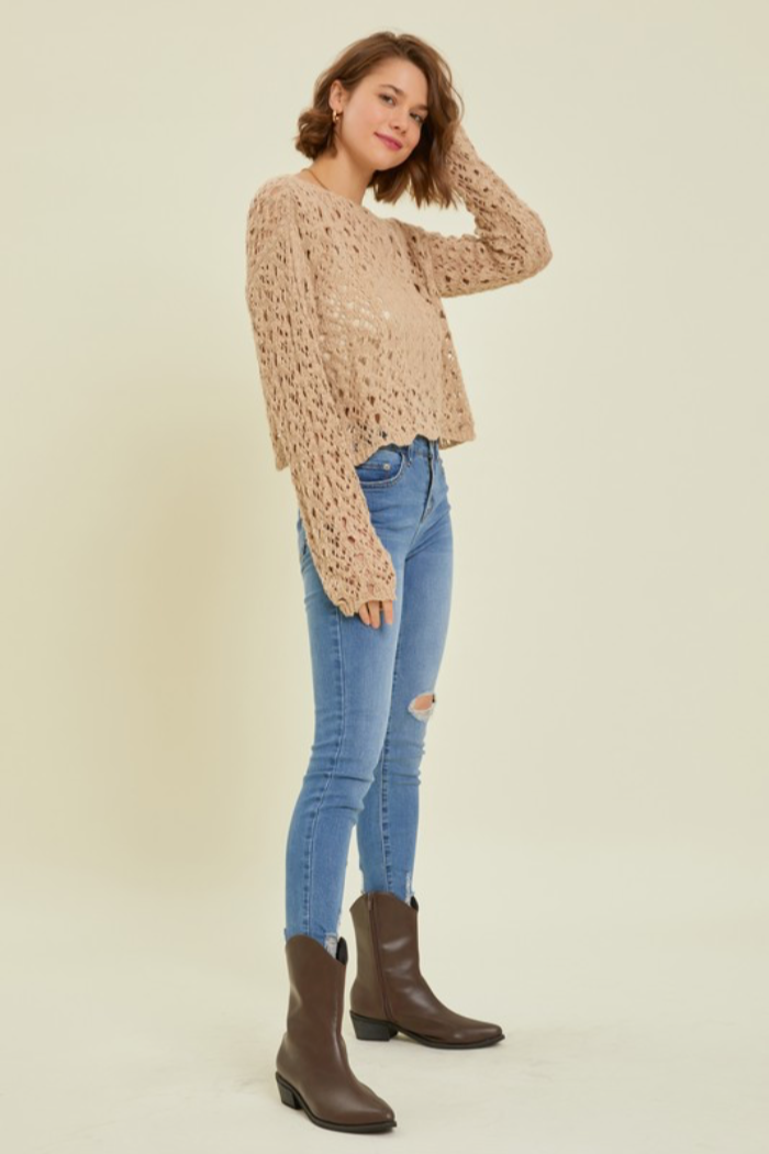 Scalloped Hem Sheer Sweater