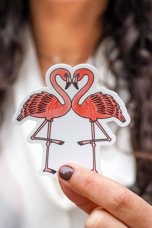 Pink Flamingos Heart Sticker
